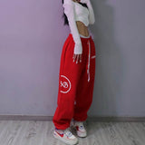 Woloong Aiertu  Summer hip-hop Letter printing graphic sweatpants Red pants for women Y2K Harajuku high waist loose casual pants Trousers
