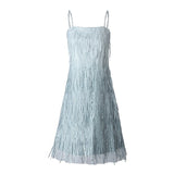 Evening Party Elegant Diamonds Tassel Dress Vestiso Spaghetti Strap A-Line Bodycon Mini Dress Women Summer Dresses
