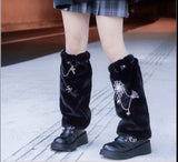 Woloong  Y2K Girl Harajuku Punk Golita Lolita leg warmers spice Women Winter Streetwear furry studed chain cross Leg warmer leg warmers