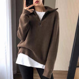 Woloong Women Sweater Oversize Zipper Knitted Pullover Long Sleeve Solid Color Loose Ladies Sweaters Autumn Winter Women's Turtleneck