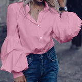 Woloong Women Tops and Blouses Stylish Autumn Lantern Sleeve Casual Solid Shirts Retro Loose Buttons Female Party Blusas