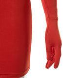 woloong Women Fall Fashion Bodycon Folds Pure Color Long Sleeves With Gloves Mini Dress Female Clothing Streetwear Y2K