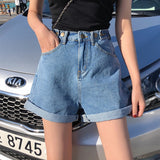 Woloong Garemay Women's Denim Shorts Classic Vintage High Waist Blue Wide Leg Female Caual Summer Ladies Shorts Jeans For Women
