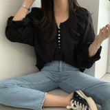 Fashion Temperament Long Sleeve Thin Shirt Women Chic Solid Color Blouse Spring Autumn Loose Shirts Tops