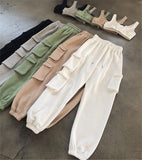 Woloong Spring Autumn Vintage Patchwork Joggers Sweatpants Harajuku Woman Trousers Elastics High Waist Solid Pants 5 Colors