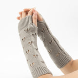 New Warmer Winter Women Gloves Stylish Hand Gloves Girl Arm Crochet Knitting Hollow Heart Mitten Warm Fingerless Gloves