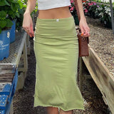 Fresh Green High Waist Midi Skirts Y2K Aesthetic Streetwear Sexy Bodycon Slit Summer White Bow Straight Skirts Women Outfits