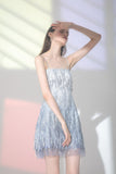 Evening Party Elegant Diamonds Tassel Dress Vestiso Spaghetti Strap A-Line Bodycon Mini Dress Women Summer Dresses