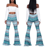 Woloong Summer New Women High-Waist Stretch-Print Trousers Wide-Leg Loose-Fitting Trousers Sexy Flared Pants Bottom Casual Leggings