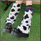 Japanese retro millennial J2K spicy girl Tuku cow pattern Plush winter pile socks leg warmer