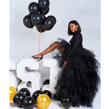 Chic Black Puffy Hi Low Tutu Party Skirt High Low Tulle Skirt Layered Women Long Skirt for Prom Custom Made