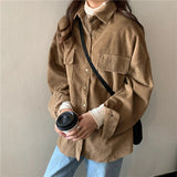 High quality corduroy jackets coats for women vintage khaki black beige thick shirt clothing female woolen spring tops outerwear