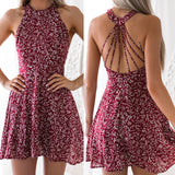 Aieru Womens Boho Beach Summer Holiday tumblr Sundress Halter Floral Mini Dress Ladies Slim Sleeveless vestido playa