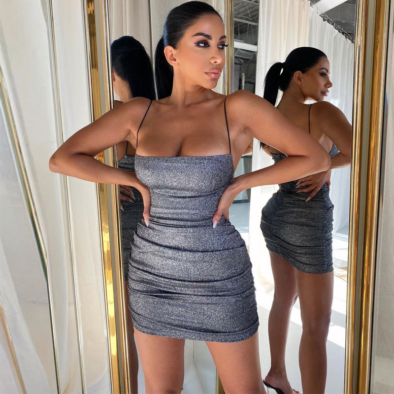 woloong Sleeveless Sequined Shiny Sexy Mini Dress Summer Women Fashion Streetwear Outfits Party Y2K Club Clothing