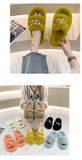 woloong  Women Fashion Metal Chain Warm Fluffy Slippers Cozy Faux Fur  Indoor Floor Outdoor Slides Flat Soft Furry Ladies Celebrities Fli