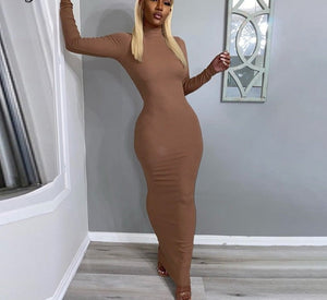 woloong  Long Sleeve Solid Backless Skinny  Ribbed Maxi Dress Autumn Winter Women Fashion Sexy Party Club Outfits
