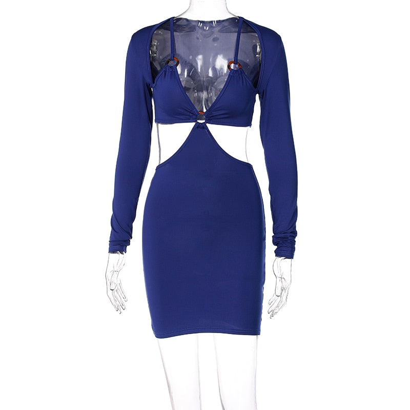 woloong Autumn Winter Women Hollow Out Patchwork Long Sleeve Midi Dress Revealing Neck Bodycon Sexy Casual Streetwear Y2K