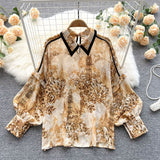 Autumn Puff Sleeve Shirts Blouse Women Floral Long Sleeve Lapel Buttons Vintage Shirts Elegant Blouses Tops Female GD631