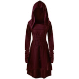 Womens Renaissance Archer cosplay Costumes Hooded Robe Lace Up Vintage Pullover Long Hoodie Dress Cloak Halloween LARP Party