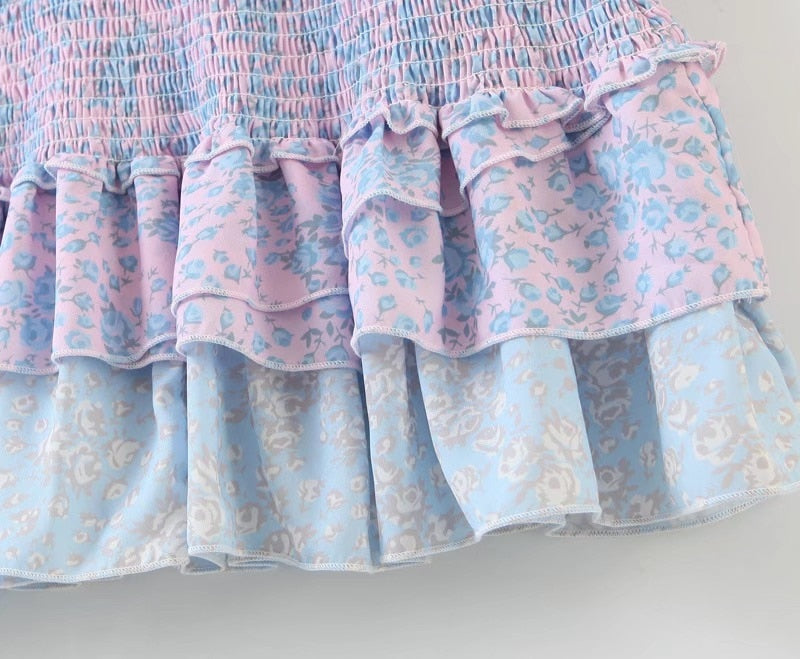 Sexy V neck Ruffle Package Hips Floral Print Lantern Long sleeve Dress Women Elastic Ruched Short Party Dresses Slim fit Vestido