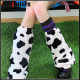 Japanese retro millennial J2K spicy girl Tuku cow pattern Plush winter pile socks leg warmer