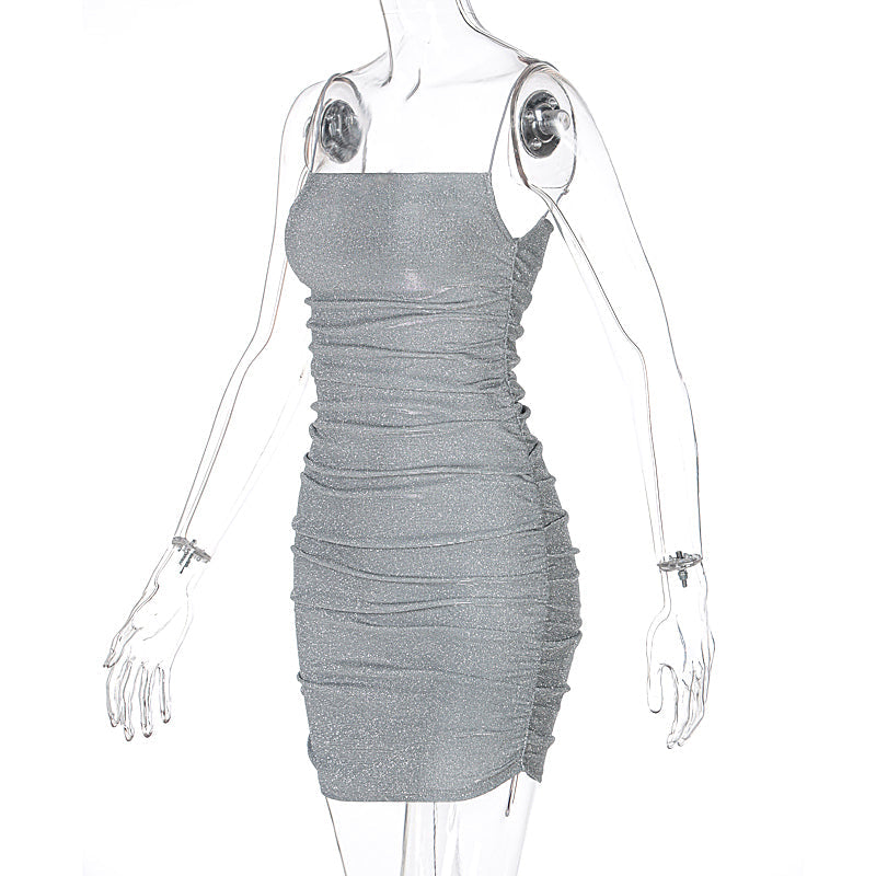 woloong Sleeveless Sequined Shiny Sexy Mini Dress Summer Women Fashion Streetwear Outfits Party Y2K Club Clothing