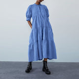 Women Dress  Autumn Turn Down Neck Long Lantern Sleeve Dresses  Bohemain Vestidos Knee-Length Sundress