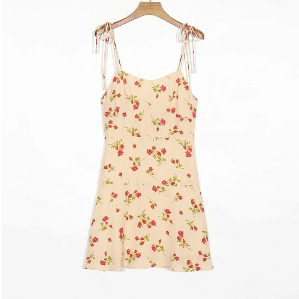 woloong women Fashion Flroal Print mini Dress fitted bodice and back Ruffle hem Female Chic dresses vintage high quality