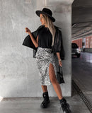 Midi Skirt Women Leopard Spring Lace Up Slit Bodycon High Waist Drawstring Printed Sexy Skirt Casual Office Female Skirt
