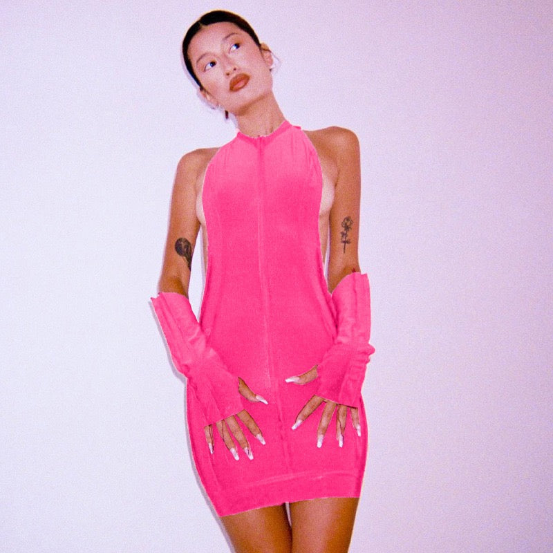woloong   Slip Sleeveless Backless Metal Strings Pure Color Bodycon Pleated Mini Dress Sexy Women Streetwear Y2K Party Club