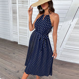 Woloong Summer Fashion Polka Dot Halterneck Maxi Dress