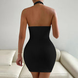 Woloong New Party Sexy Backless High Neck Sleeveless Bodycon Dress