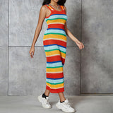 Woloong Knitted Color Block Slim Fit Sleeveless Maxi Dress