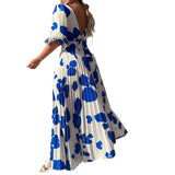 Woloong Summer Fashion Printed Half-Sleeve Maxi Dress
