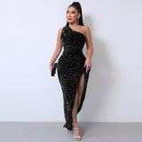 Woloong Fashionable Sequin Sleeveless Split Maxi Dress