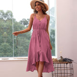 Woloong Summer New Arrival Solid Color Cotton Linen Sling Dress