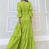Woloong Elegant Women's Fashion Long Sleeve Midi Dress