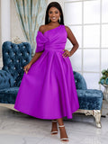Woloong Elegant Purple Off Shoulder One Shoulder A Line Dress