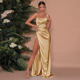 Woloong Sultry Single-Shoulder Fishbone Side-Slit Maxi Dress