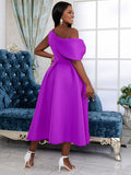 Woloong Elegant Purple Off Shoulder One Shoulder A Line Dress
