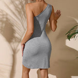 Woloong Irregular One-Shoulder Bodycon Sleeveless Dress