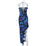 Woloong Sensual Hollow-Out Back and Printed Maxi Dress