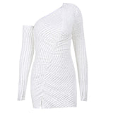 Woloong Elegant Bodycon Asymmetrical Long-Sleeve Lace Split Dress