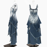 Woloong Printed Denim Sleeveless Vest Design Midi Dress