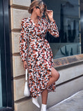 Woloong New Fashion Floral Print Wrap Dress