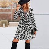 Woloong New Arrival Chic Leopard Print European and American Style Maxi Dress