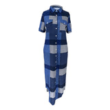 Woloong Checkered Pattern and Front Slit Buttons Loose Fit Shirt Dress