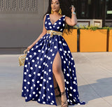 Woloong Effortless Commuting with a Seductive High Slit Chic Floral Maxi Dress