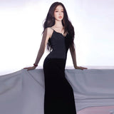 Woloong Audrey Hepburn-Inspired Form-Fitting Black Maxi Slip Dress