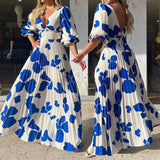 Woloong Summer Fashion Printed Half-Sleeve Maxi Dress